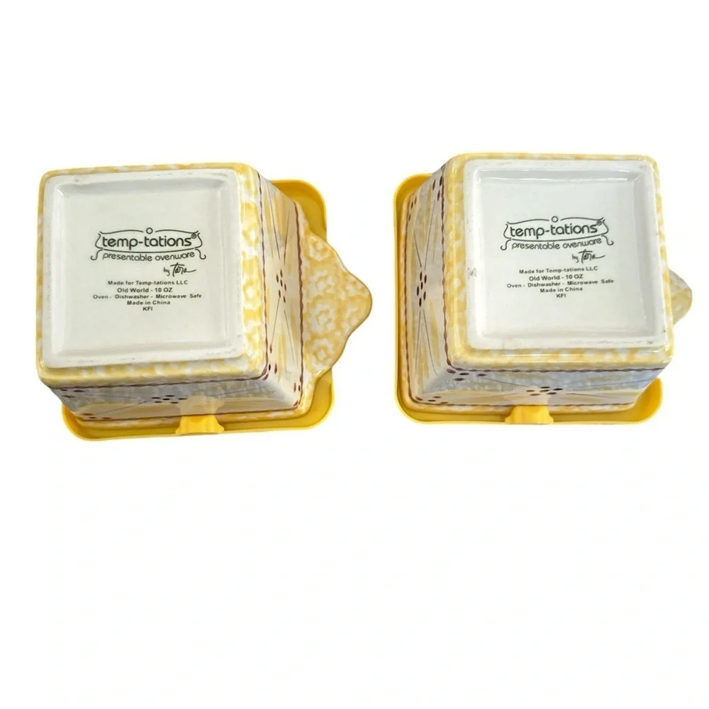 Temptations by Tara OLD WORLD Yellow 10 oz Ramekins w/ Lids Set of‎ 2 (4 Pcs)